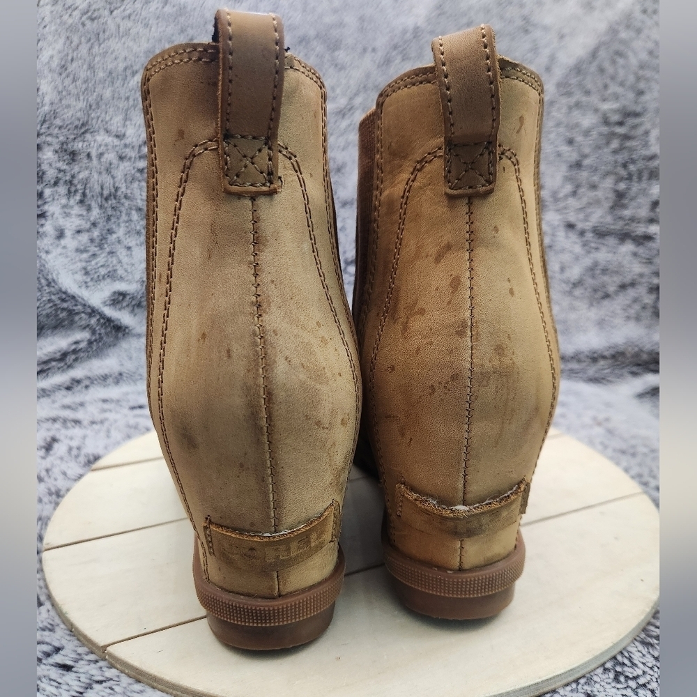SOREL Joan of Arctic Wedge II Camel Tan Chelsea Leather Boots Women’s Size 7.5 - Picture 7 of 9